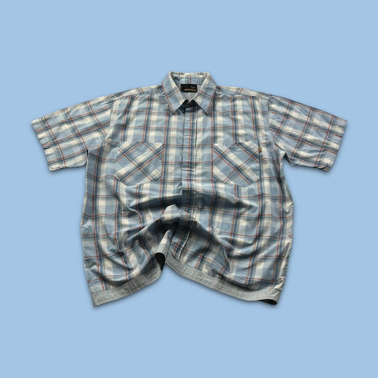 VINTAGE Y2K ANIMAL CHECKERED SHORT SLEEVE SHIRT BLUE