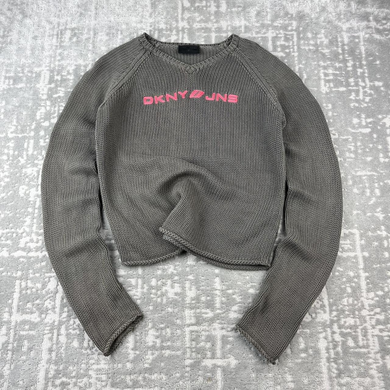 VINTAGE Y2K DKNY CROPPED SPELL OUT KNITTED JUMPER BROWN