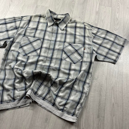 VINTAGE Y2K ANIMAL PLAID CHECKERED SHORT SLEEVE SHIRT WHITE BLUE