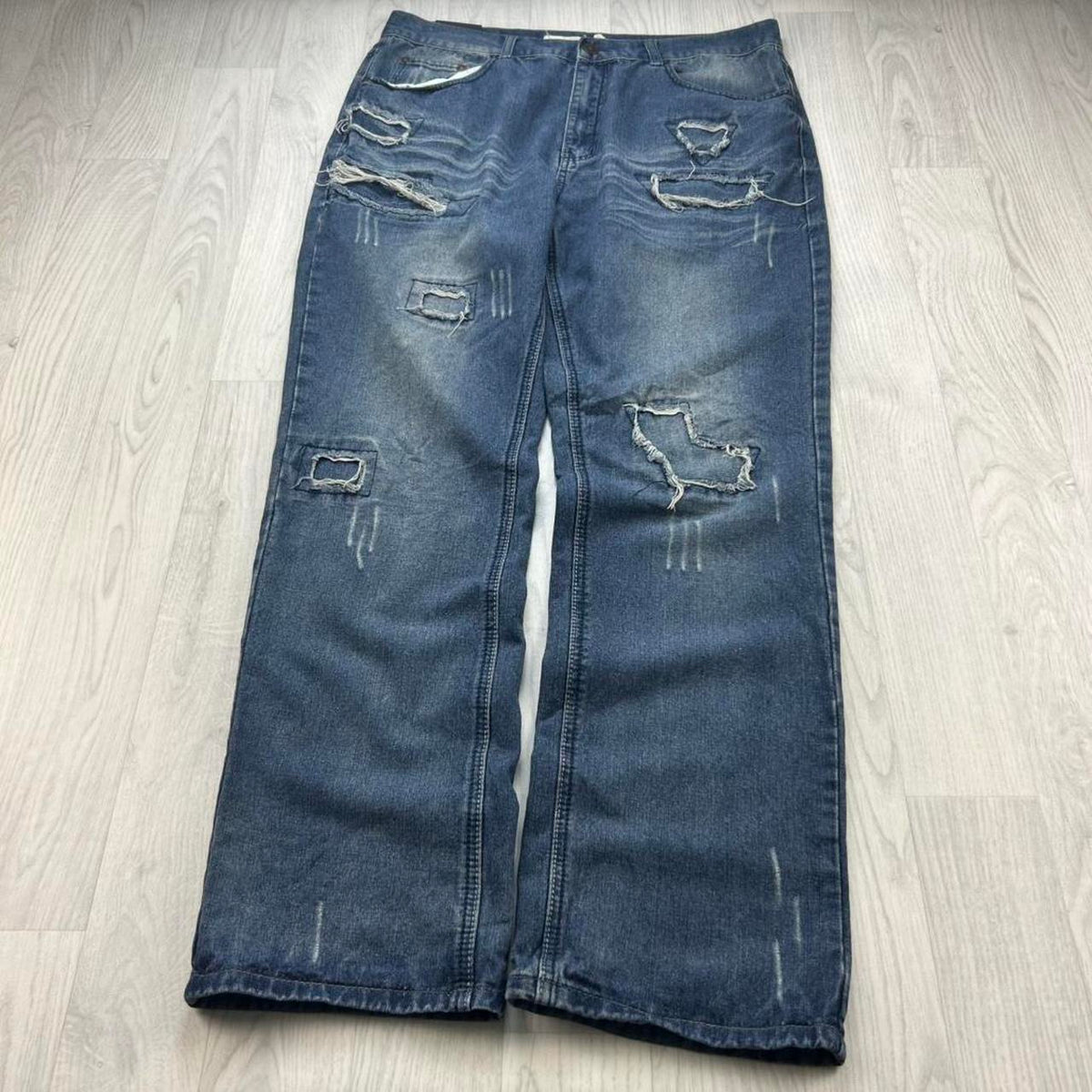 VINTAGE Y2K BAGGY DISTRESSED JEANS NAVY BLUE