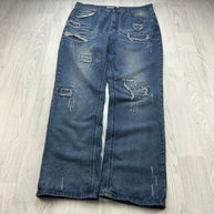 VINTAGE Y2K BAGGY DISTRESSED JEANS NAVY BLUE