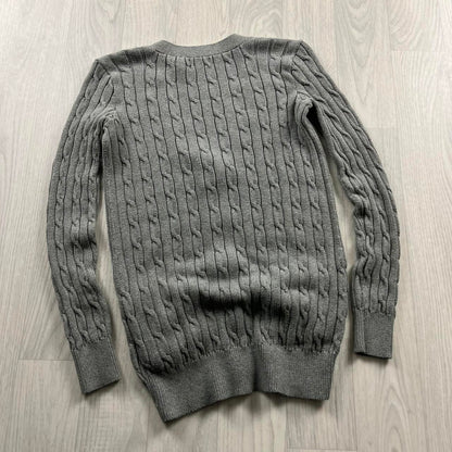VINTAGE Y2K POLO RALPH LAUREN CHUNKY CABLE KNITTED CARDIGAN GREY