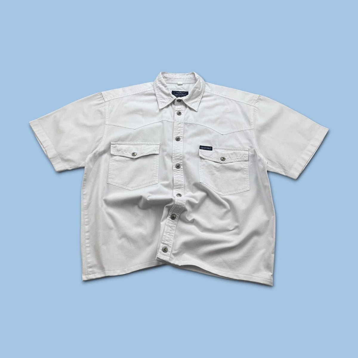 VINTAGE 00s ARIZONA PLAIN CROPPED SHORT SLEEVE BUTTON UP SHIRT WHITE