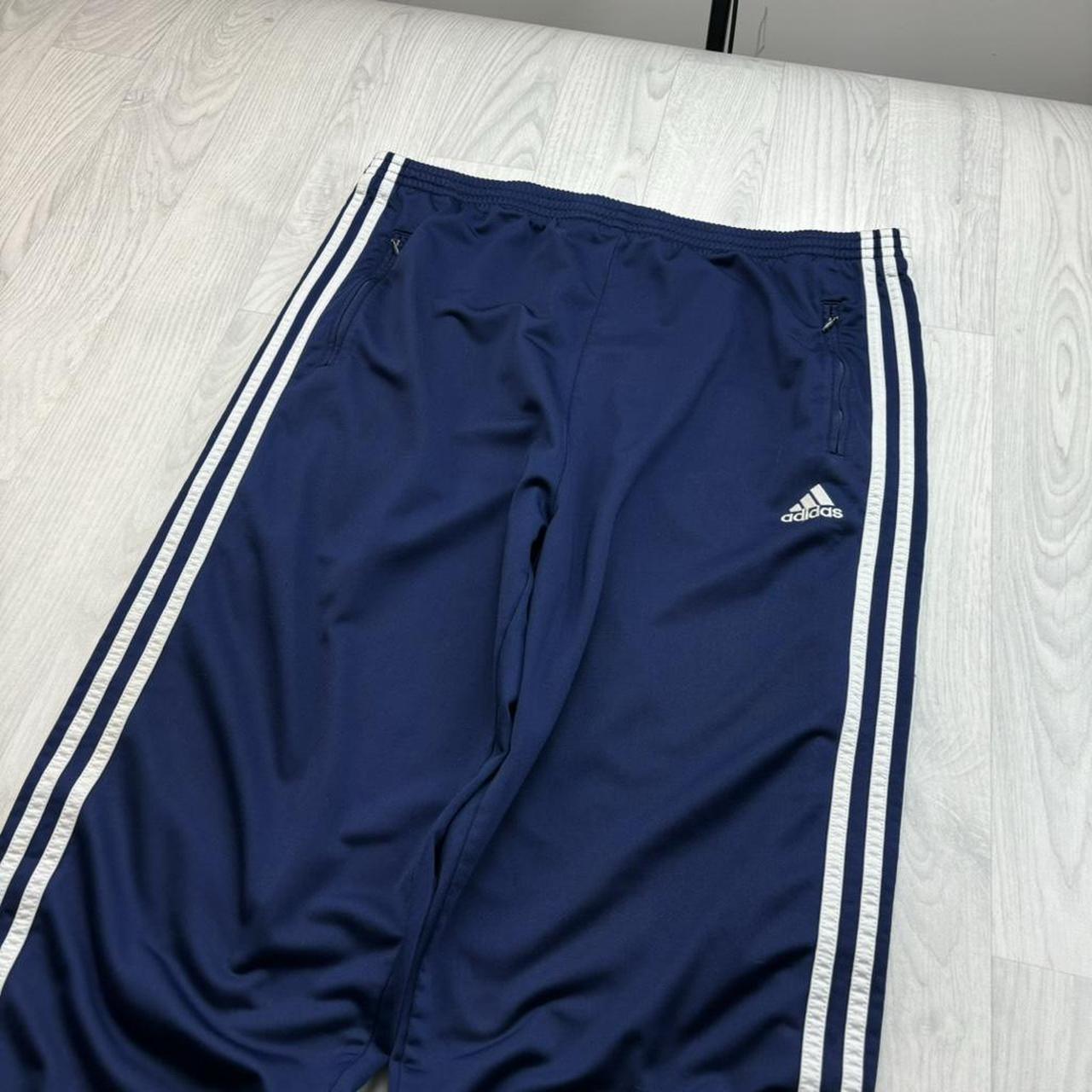 VINTAGE 90s ADIDAS BAGGY POPPER TRACKSUIT BOTTOMS NAVY