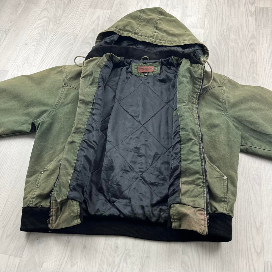 VINTAGE 90s WRANGLER HOODED WORKWEAR BOMBER JACKET MATCHA GREEN
