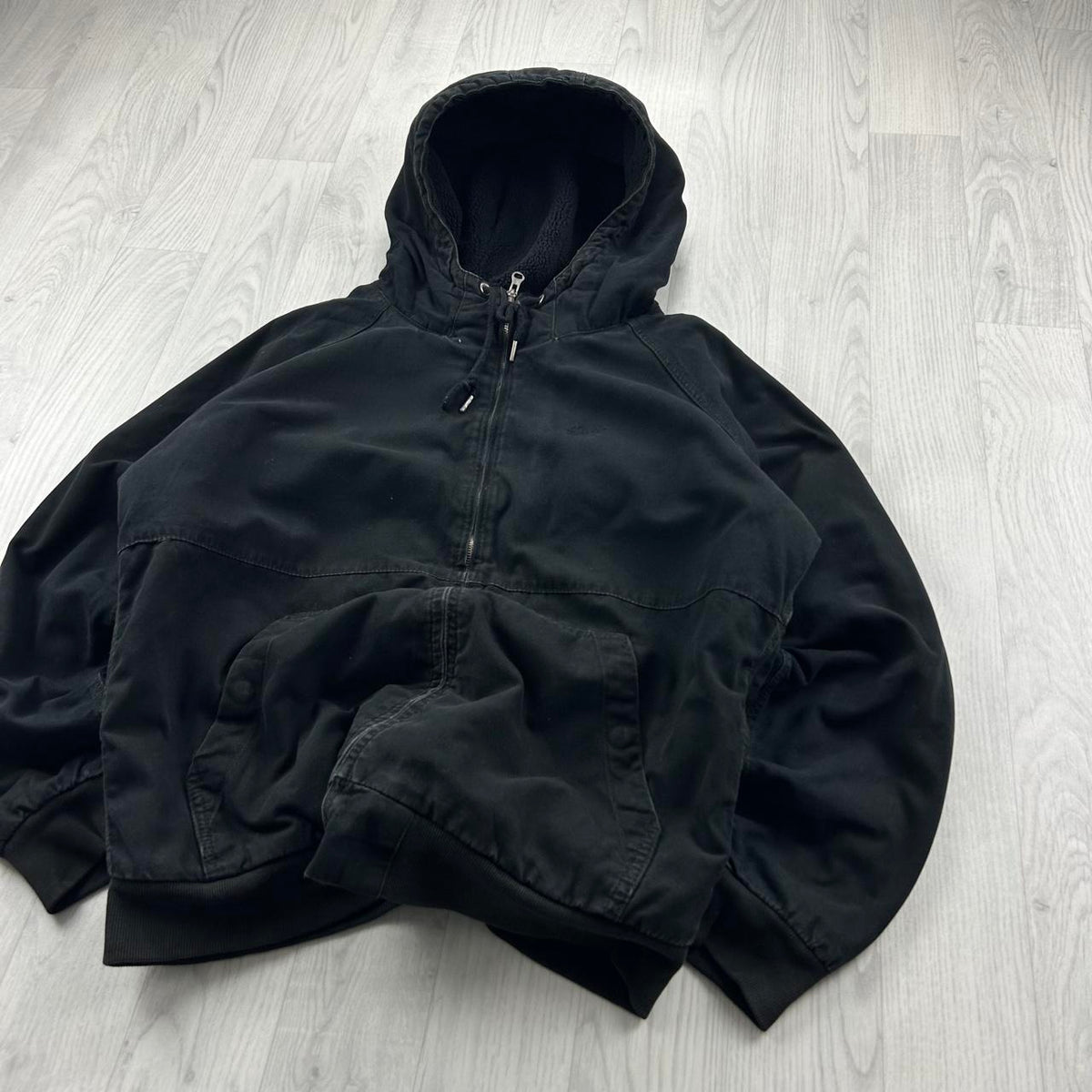 PULL & BEAR HOODED WORKWEAR BOMBER JACKET BLACK