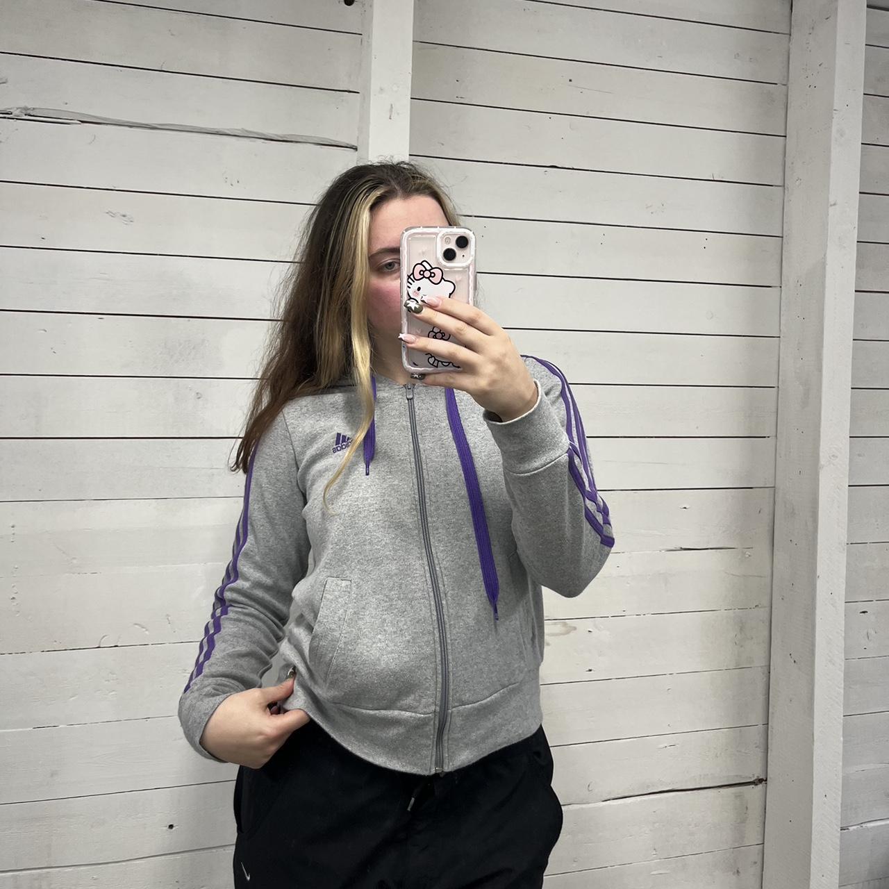 VINTAGE Y2K ADIDAS STRIPE ZIP HOODIE GREY PURPLE