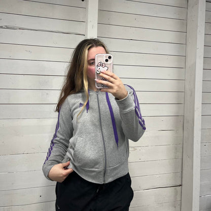 VINTAGE Y2K ADIDAS STRIPE ZIP HOODIE GREY PURPLE