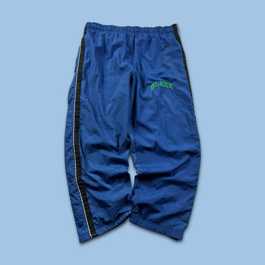 VINTAGE Y2K CHAMPION POPPER BAGGY TRACKSUIT BOTTOMS BLUE