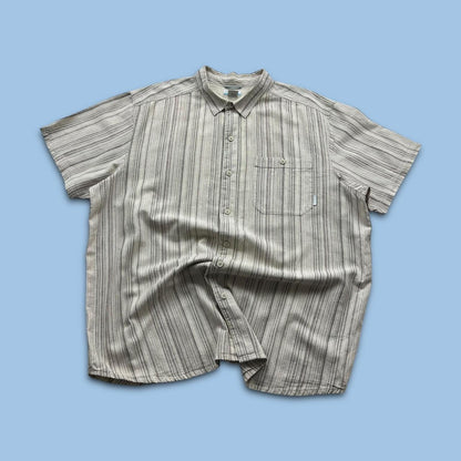 VINTAGE Y2K COLUMBIA STRIPED BUTTON UP SHORT SLEEVE SHIRT CREAM