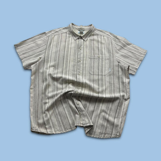 VINTAGE Y2K COLUMBIA STRIPED BUTTON UP SHORT SLEEVE SHIRT CREAM