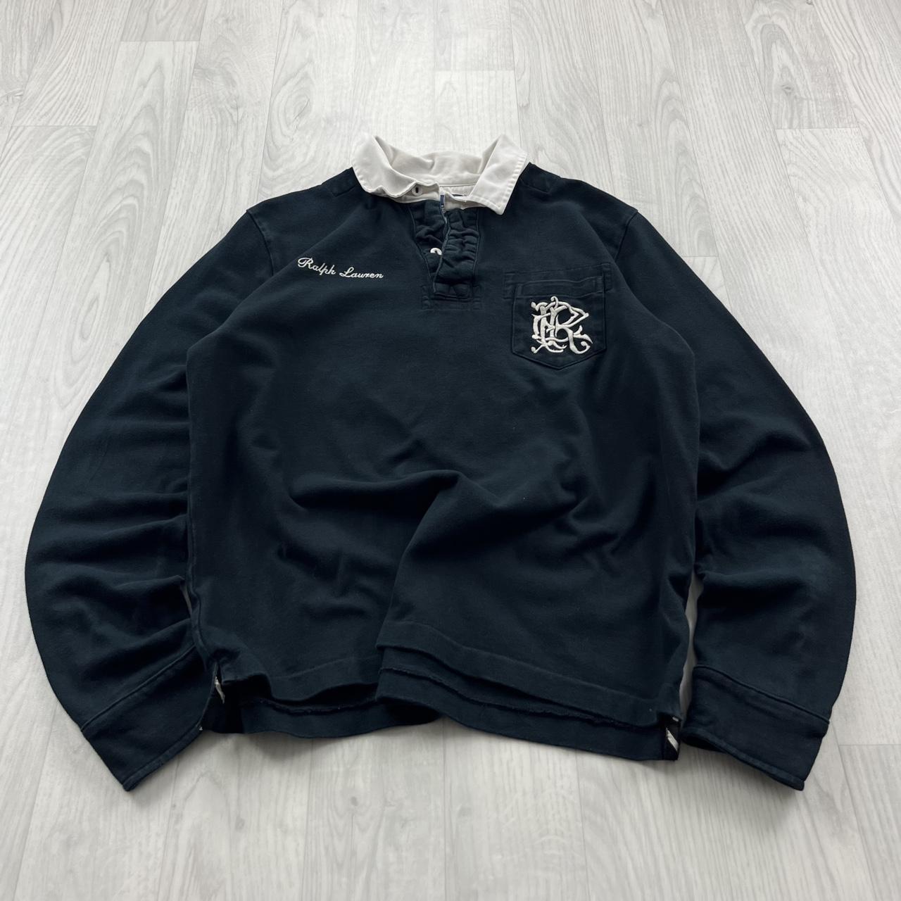 VINTAGE Y2K RALPH LAUREN 3 LONG SLEEVE RUGBY POLO SHIRT BLACK