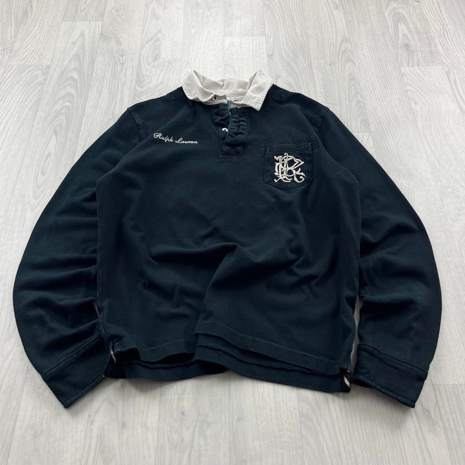 VINTAGE Y2K RALPH LAUREN 3 LONG SLEEVE RUGBY POLO SHIRT BLACK