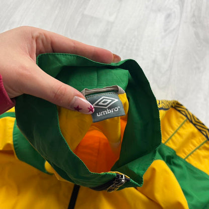 VINTAGE Y2K UMBRO BRAZIL WINDBREAKER TRACKSUIT JACKET YELLOW / GREEN