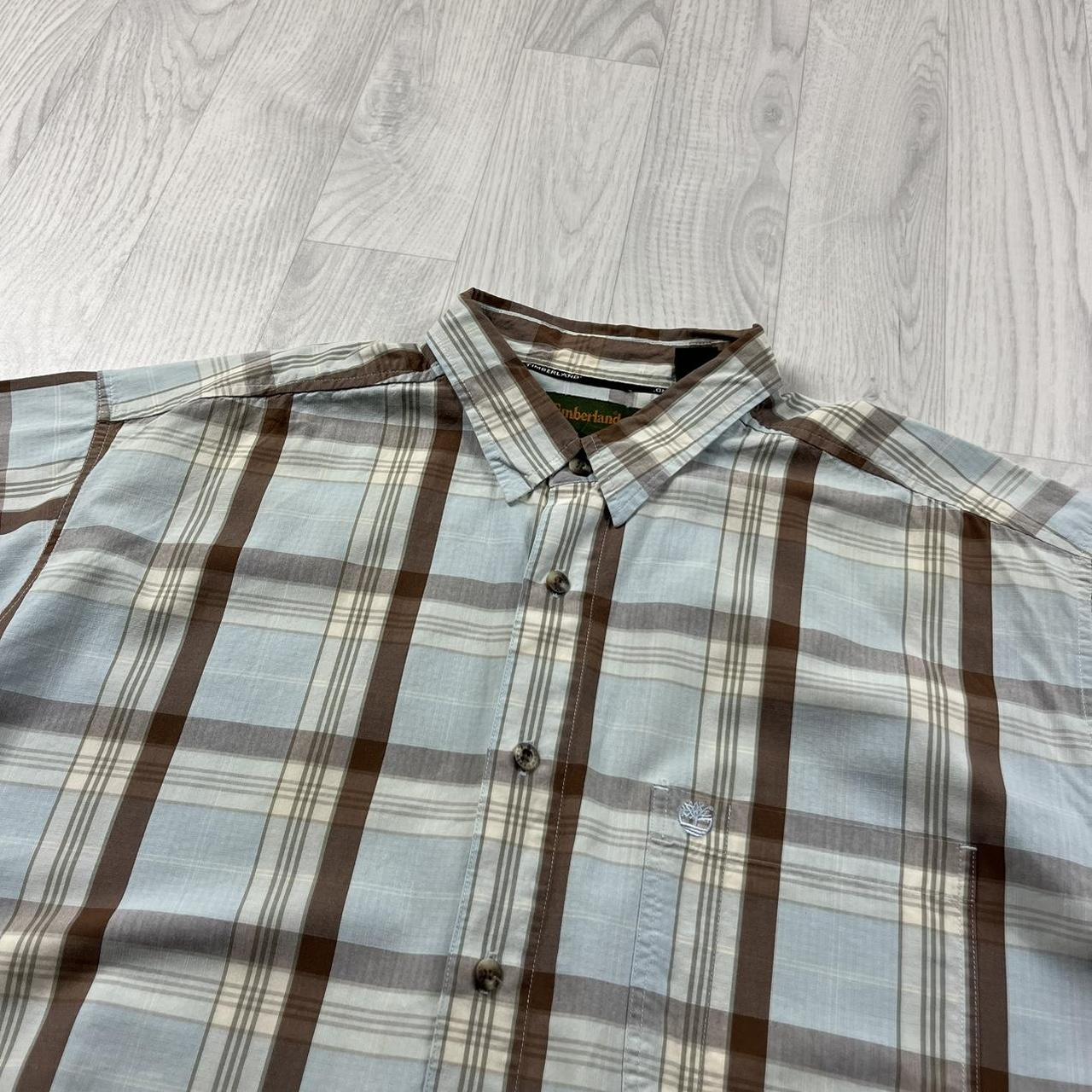 VINTAGE Y2K TIMBERLAND CHECKERED SHORT SLEEVE SHIRT LIGHT BLUE