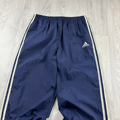 VINTAGE 90s ADIDAS BAGGY SHELL TRACKSUIT BOTTOMS NAVY (M)