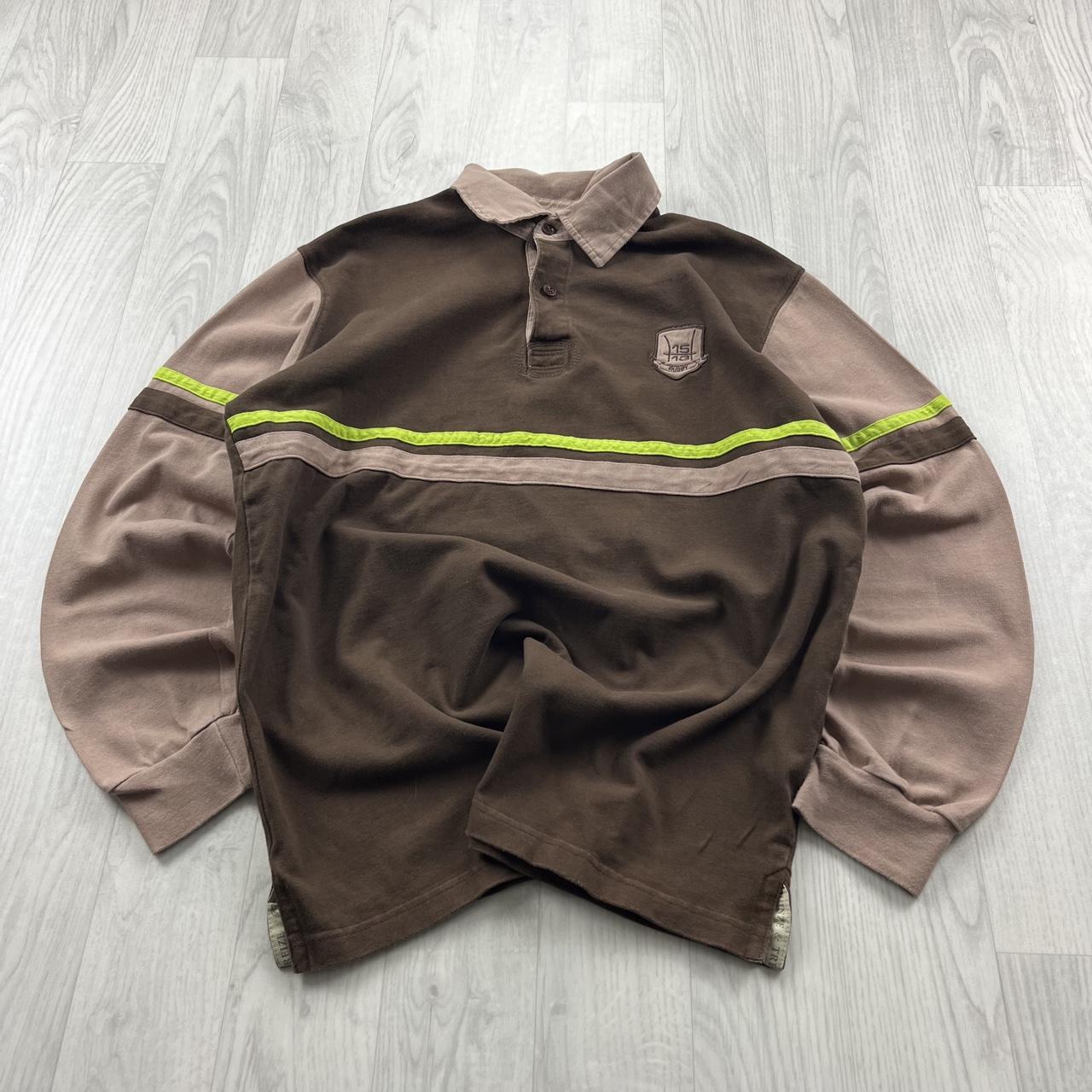 VINTAGE Y2K STRIPED LONG SLEEVE RUGBY POLO SHIRT BROWN