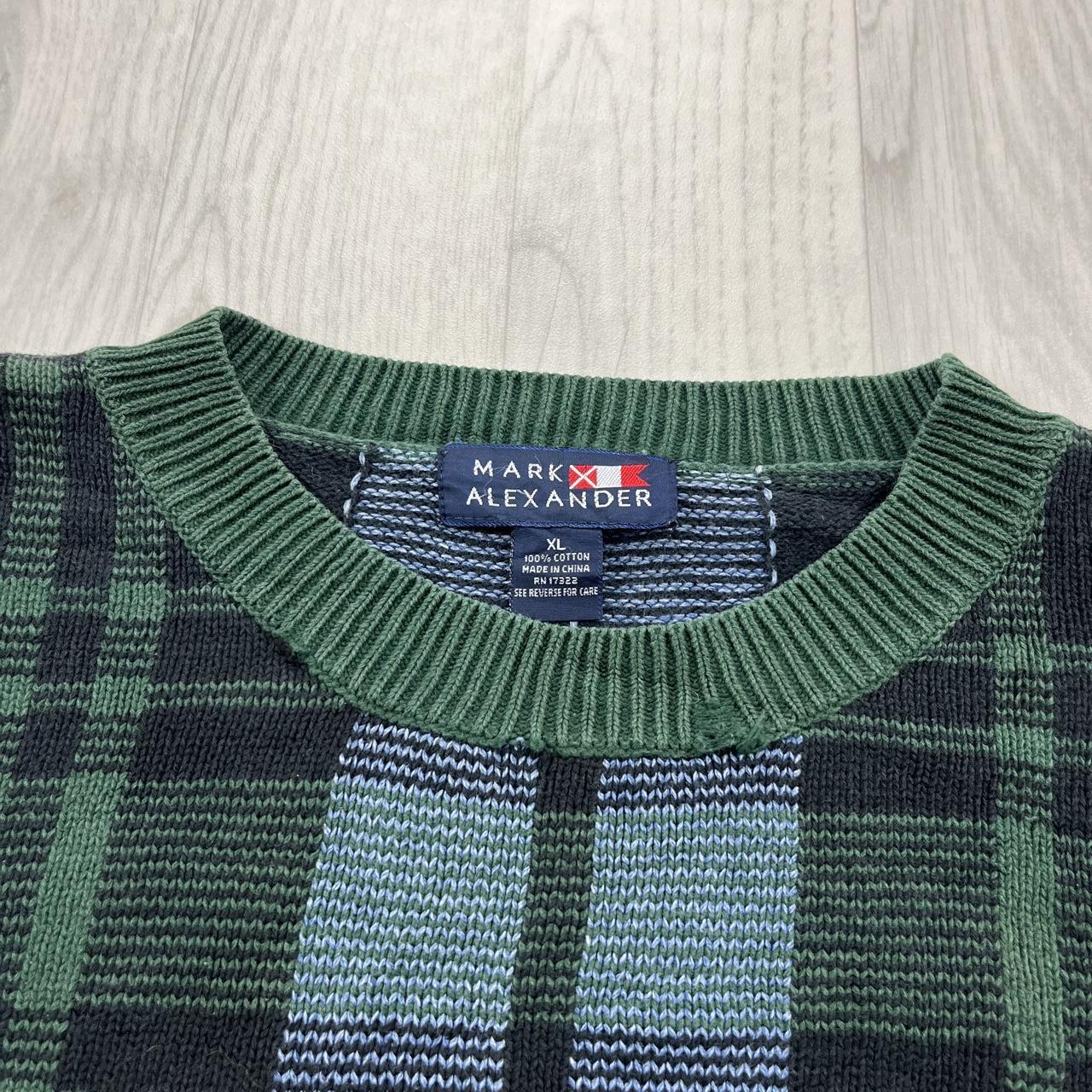 VINTAGE 90s CHECKERED PATTERN KNITTED JUMPER GREEN / BLUE