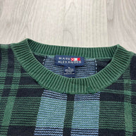 VINTAGE 90s CHECKERED PATTERN KNITTED JUMPER GREEN / BLUE