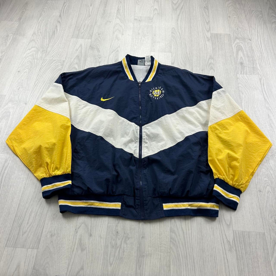 VINTAGE 90s NIKE MICHIGAN WOLVERINES TRACK JACKET NAVY / YELLOW