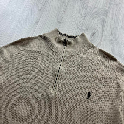 VINTAGE Y2K POLO RALPH LAUREN QUARTER ZIP KNITTED JUMPER BEIGE