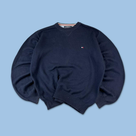 VINTAGE Y2K TOMMY HILFIGER CHUNKY ESSENTIAL KNITTED JUMPER NAVY