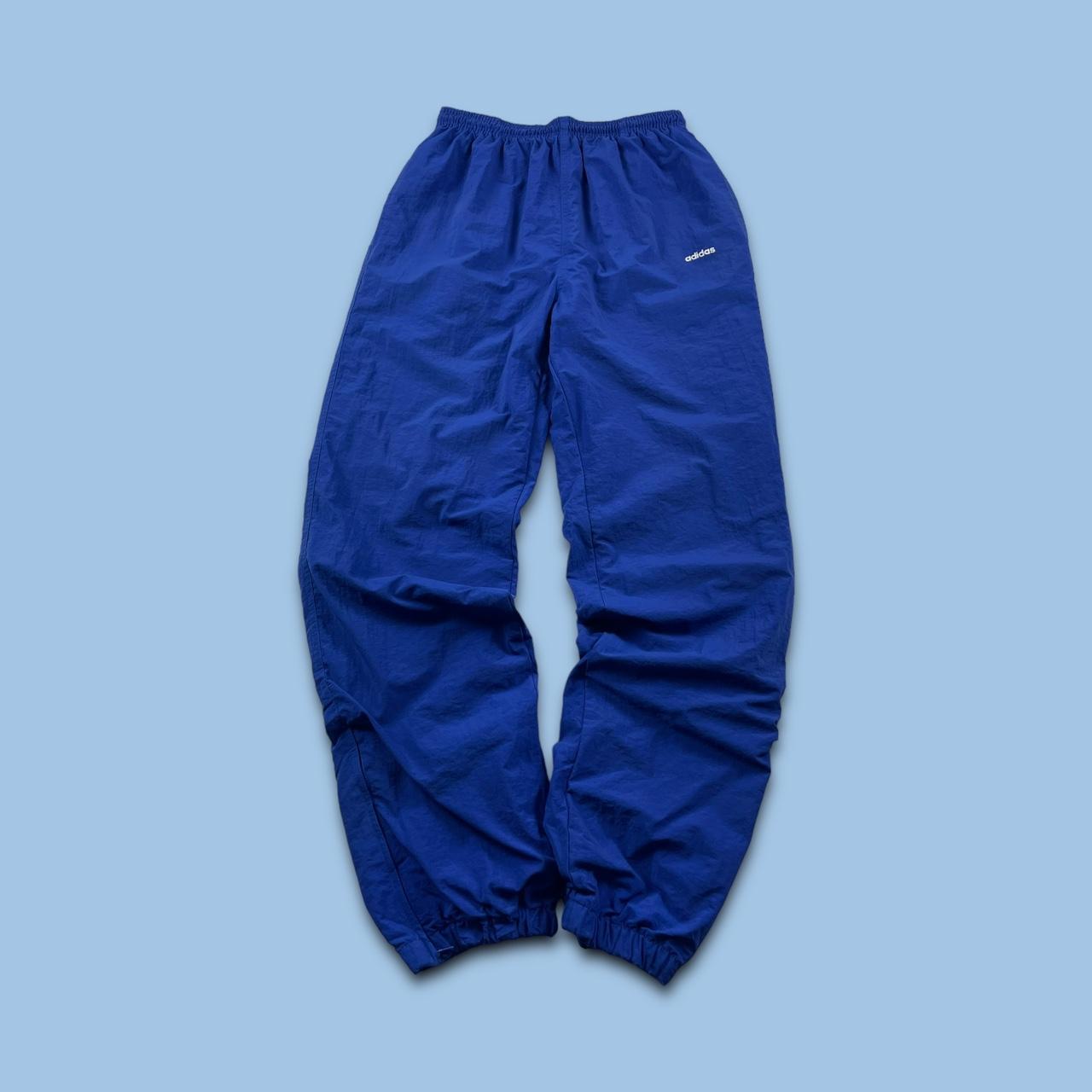 VINTAGE 90s ADIDAS BAGGY SHELL TRACKSUIT BOTTOMS BLUE (S)