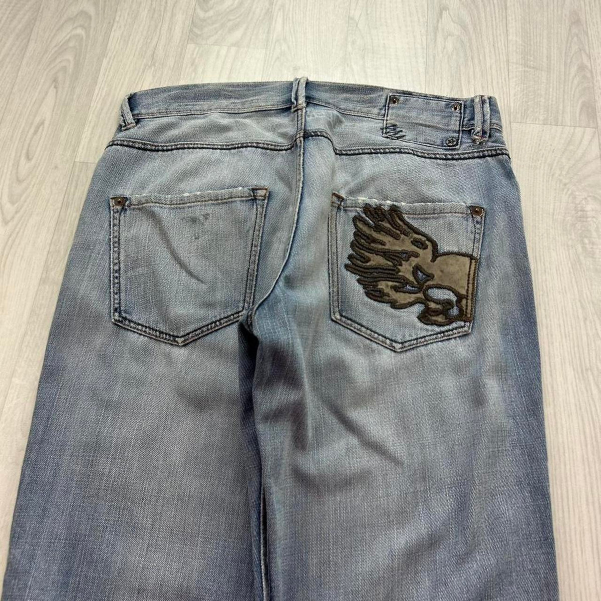 VINTAGE Y2K DKNY BAGGY BOOTCUT EMBROIDERED JEANS BLUE