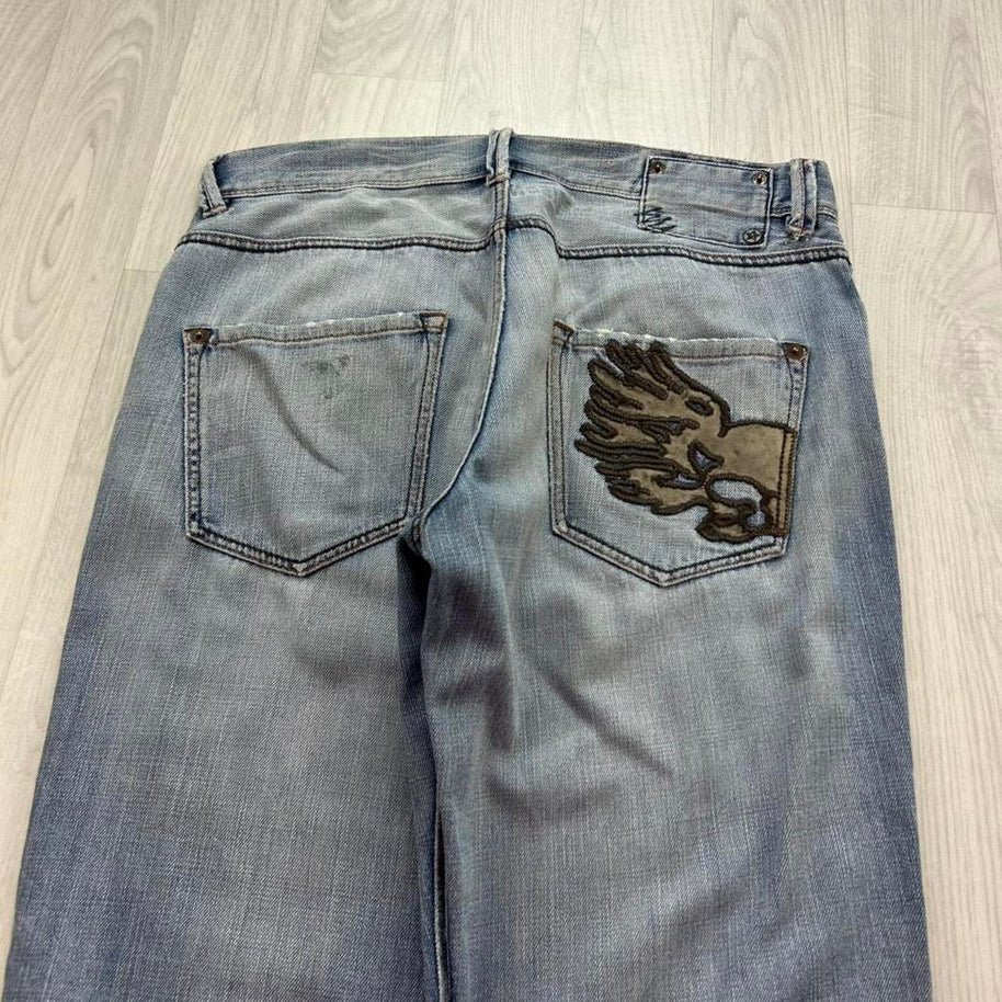 VINTAGE Y2K DKNY BAGGY BOOTCUT EMBROIDERED JEANS BLUE