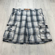 VINTAGE Y2K LEE BAGGY CHECKERED PLAID CARGO SHORTS WHITE / NAVY