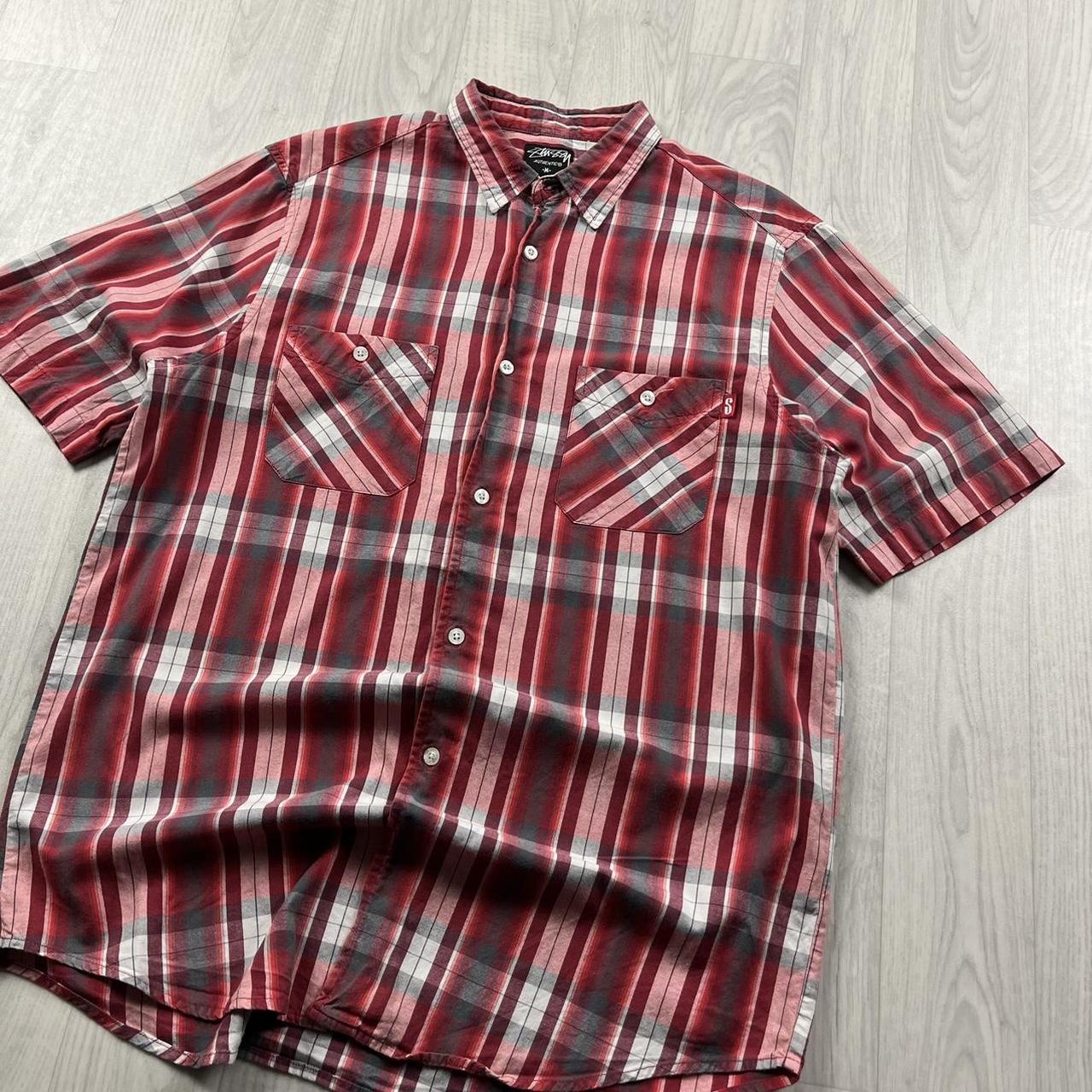 VINTAGE Y2K STUSSY SHORT SLEEVE PLAID CHECKERED SHIRT RED