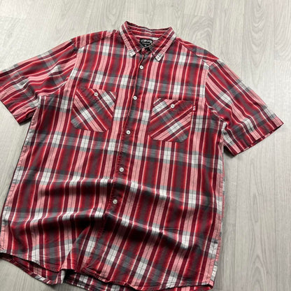 VINTAGE Y2K STUSSY SHORT SLEEVE PLAID CHECKERED SHIRT RED
