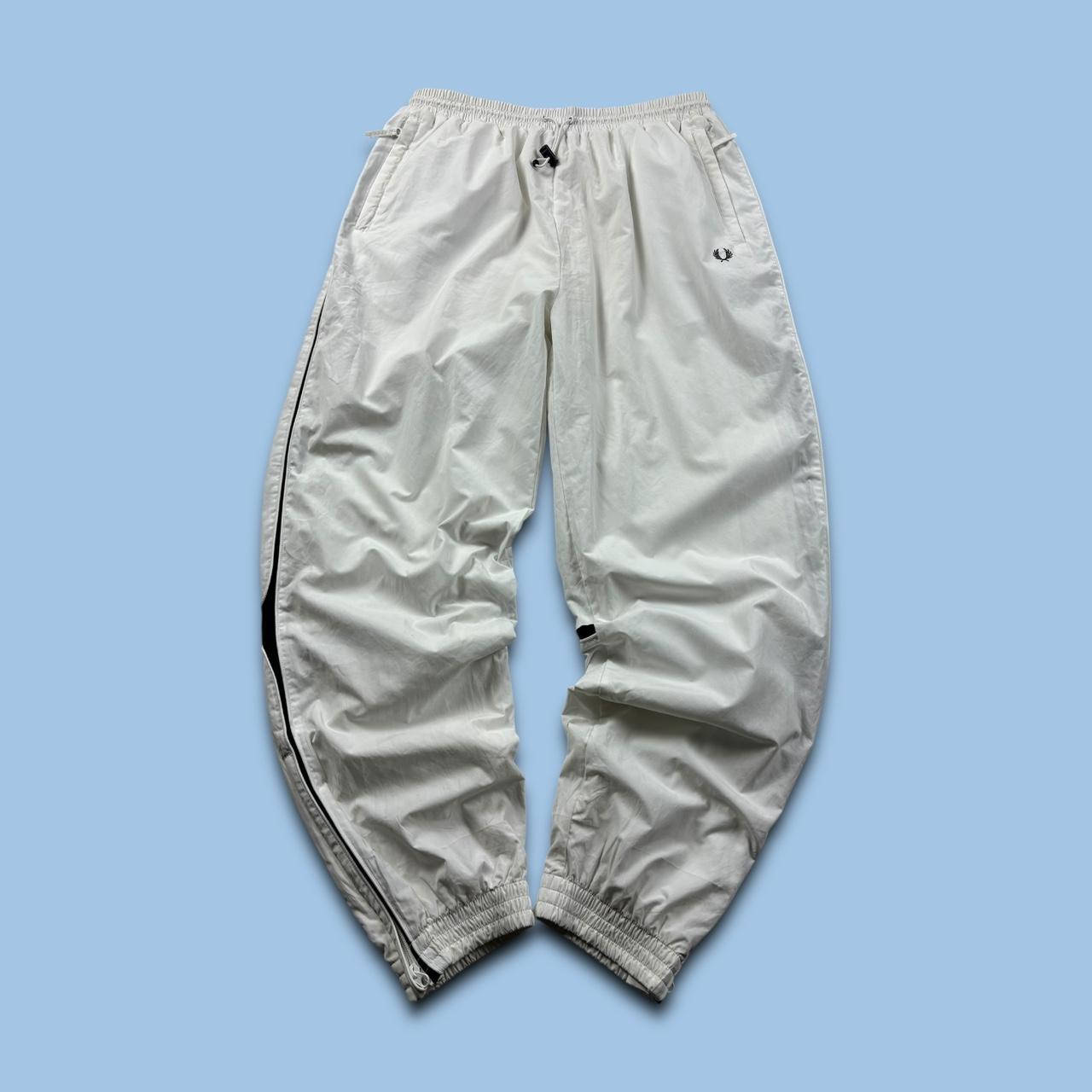 VINTAGE Y2K FRED PERRY BAGGY TRACKSUIT BOTTOMS WHITE