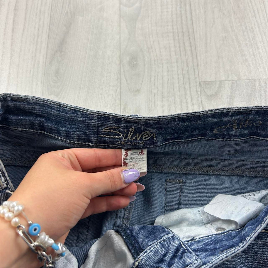 VINTAGE Y2K SILVER LOW RISE BOOTCUT FLARED JEANS BLUE