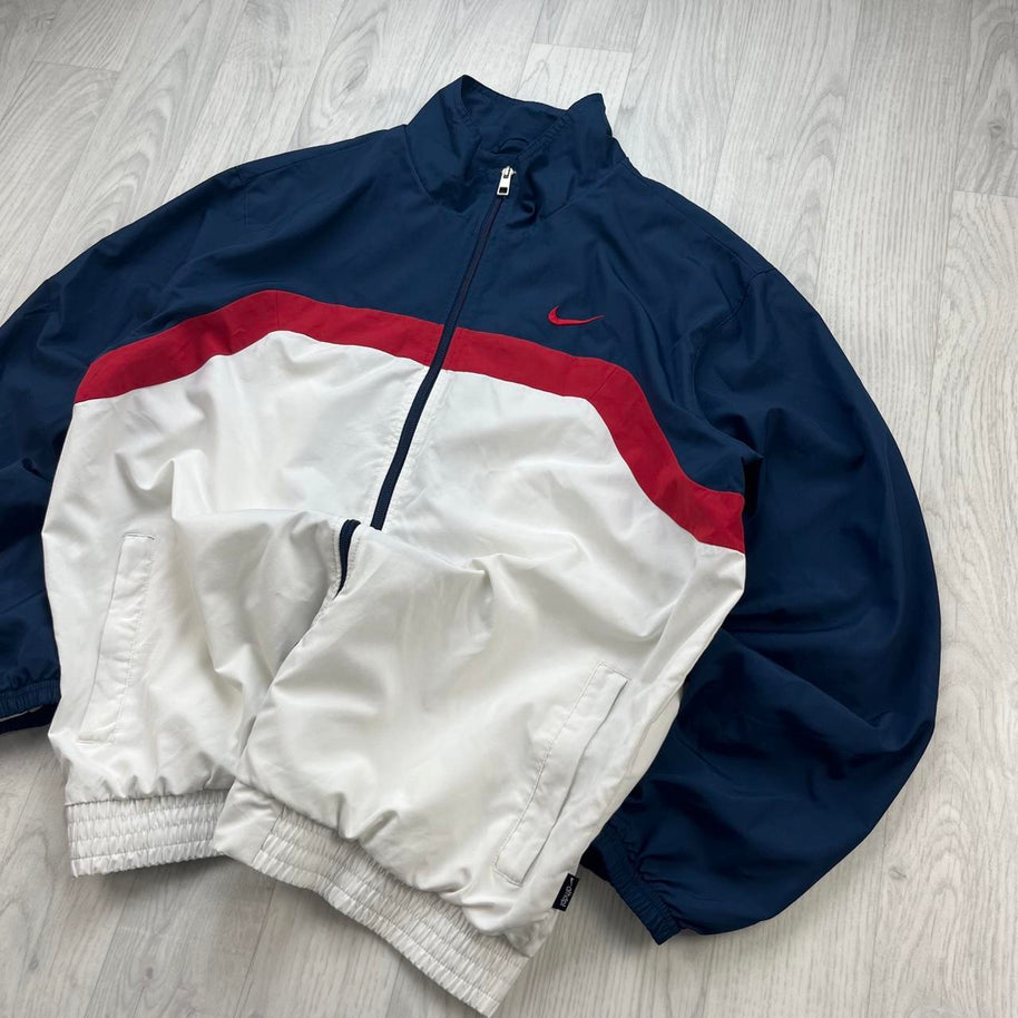 VINTAGE Y2K NIKE WINDBREAKER TRACK JACKET WHITE / NAVY