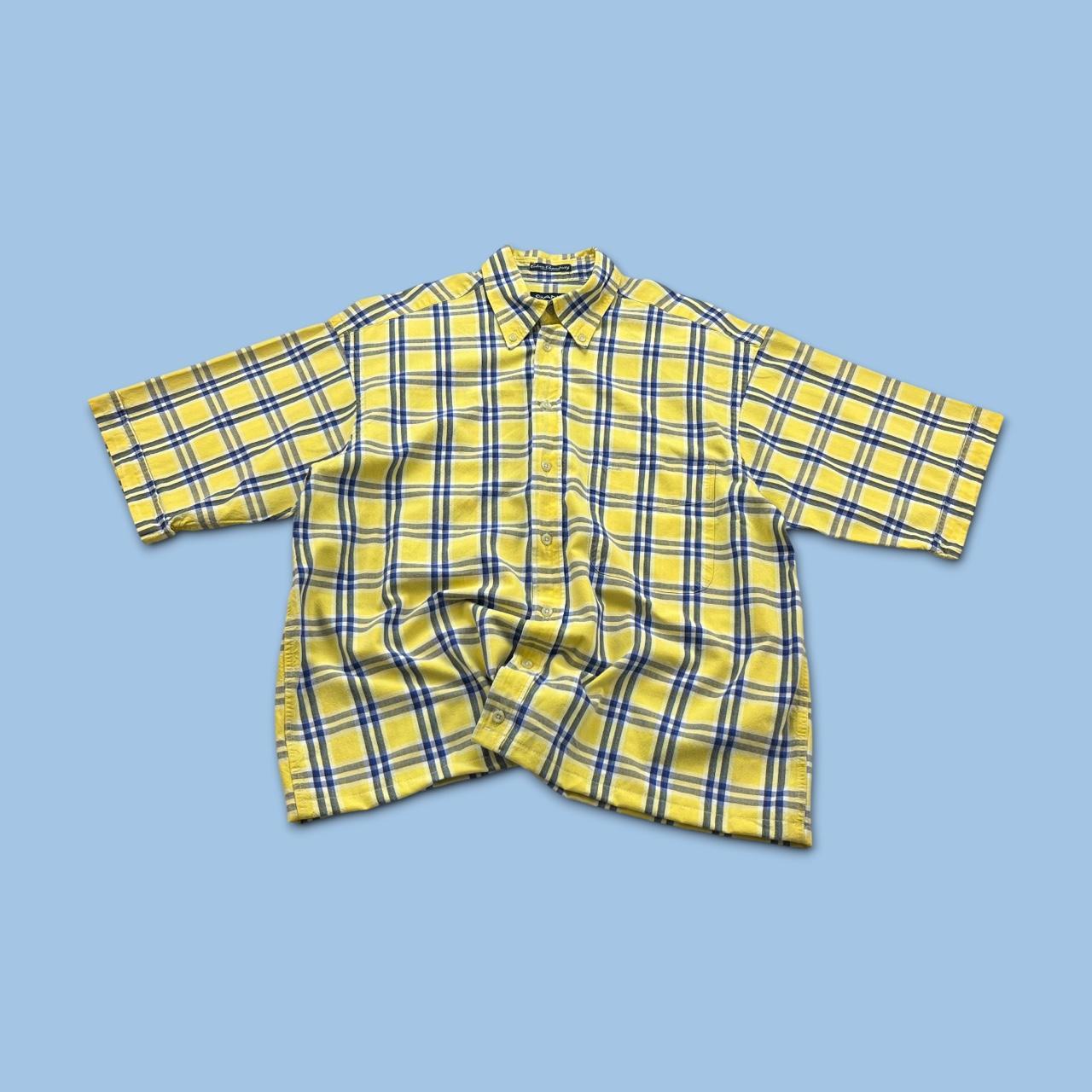 VINTAGE 00s GANT CHECKERED CROPPED SHORT SLEEVE BUTTON UP SHIRT YELLOW