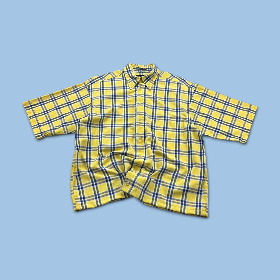 VINTAGE 00s GANT CHECKERED CROPPED SHORT SLEEVE BUTTON UP SHIRT YELLOW