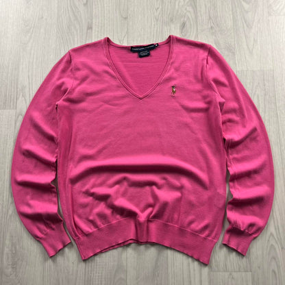VINTAGE Y2K POLO RALPH LAUREN V NECK KNITTED JUMPER PINK