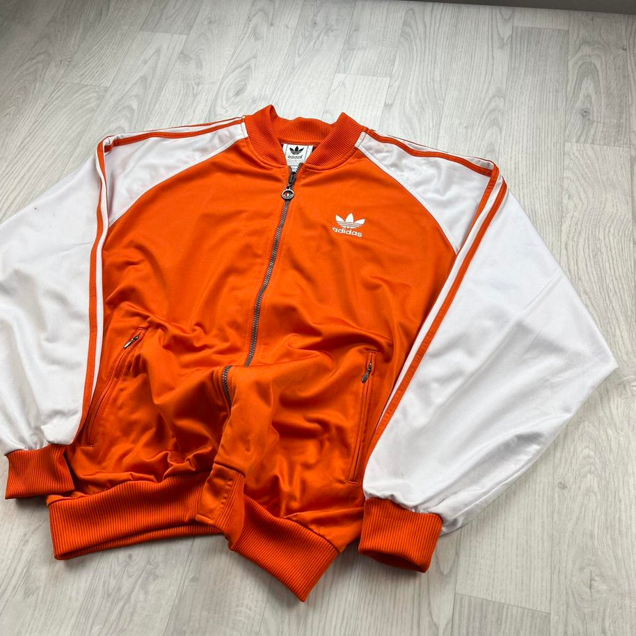 VINTAGE Y2K ADIDAS ZIP UP BOMBER TRACK JACKET ORANGE / WHITE