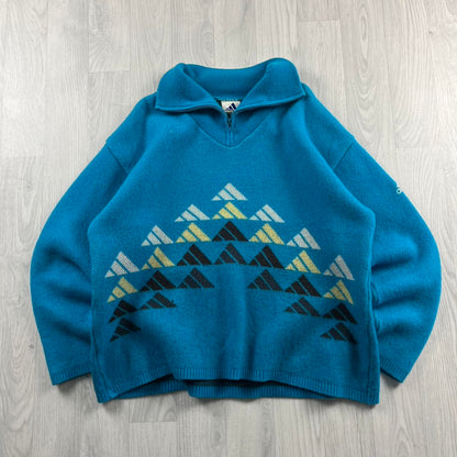 VINTAGE Y2K ADIDAS CHUNKY KNITTED JUMPER BLUE (L)