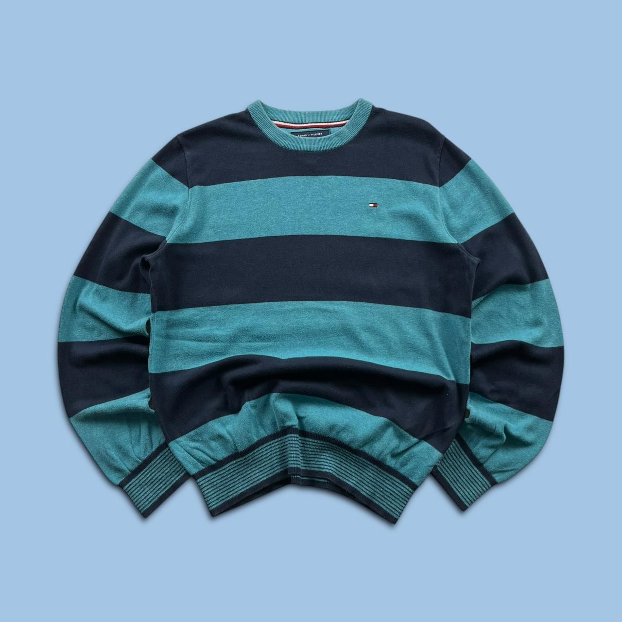VINTAGE Y2K TOMMY HILFIGER STRIPED KNITTED JUMPER NAVY BLUE