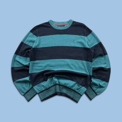 VINTAGE Y2K TOMMY HILFIGER STRIPED KNITTED JUMPER NAVY BLUE