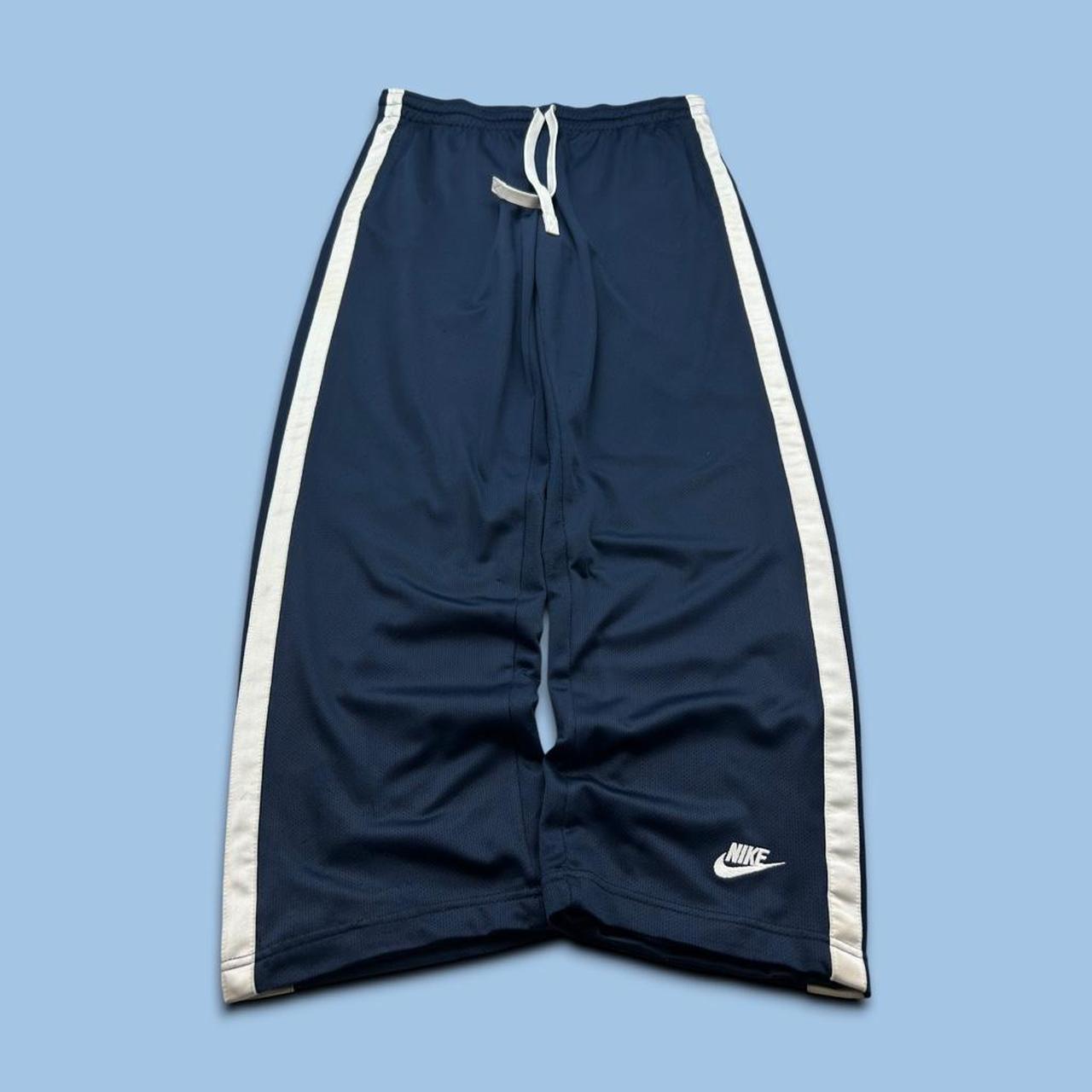 VINTAGE Y2K NIKE BAGGY SIDE STRIPE TRACKSUIT BOTTOMS NAVY
