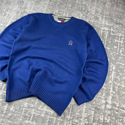 VINTAGE Y2K TOMMY HILFIGER CHUNKY ESSENTIAL KNITTED JUMPER BLUE