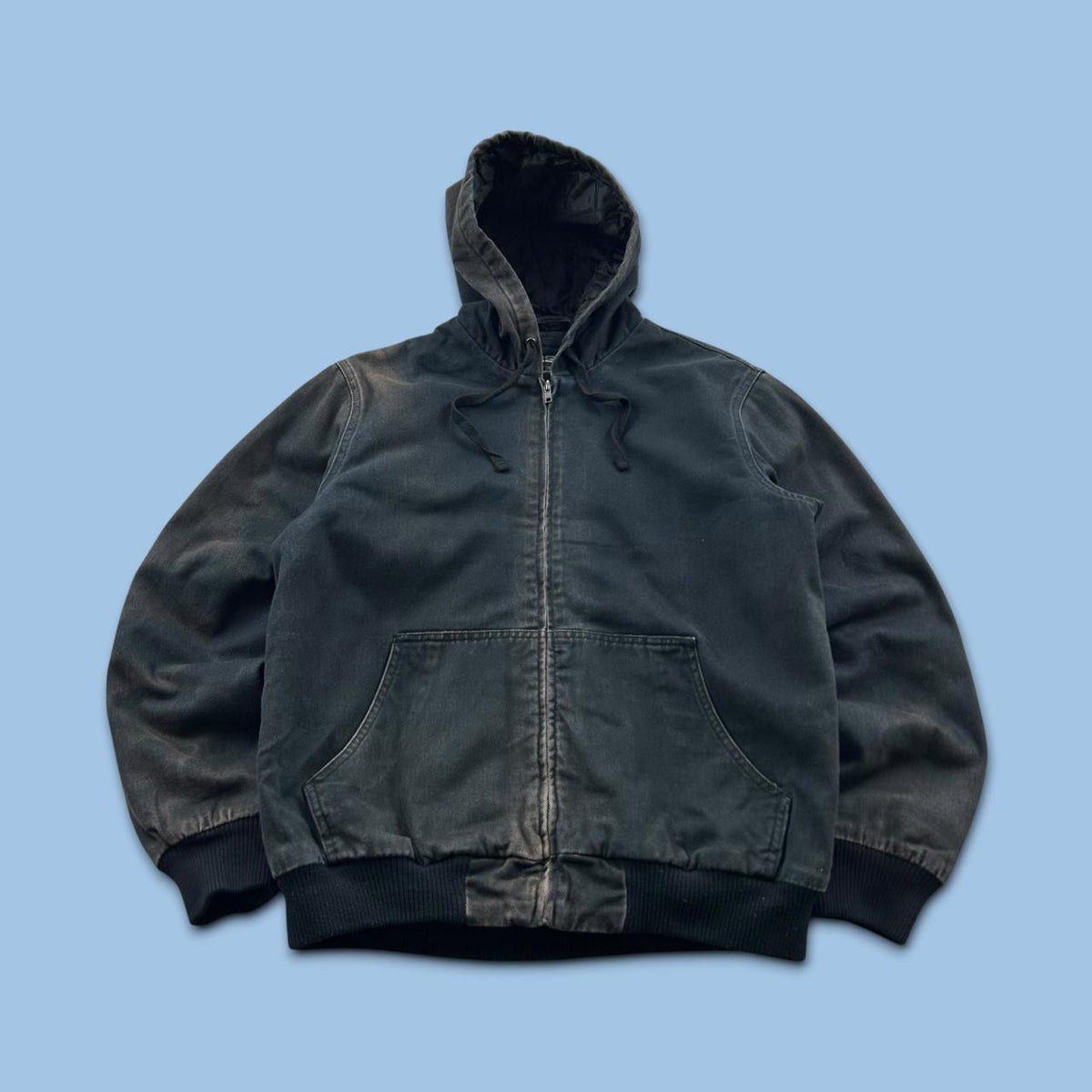 VINTAGE Y2K RSQ HOODED WORKWEAR BOMBER JACKET FADED BLACK