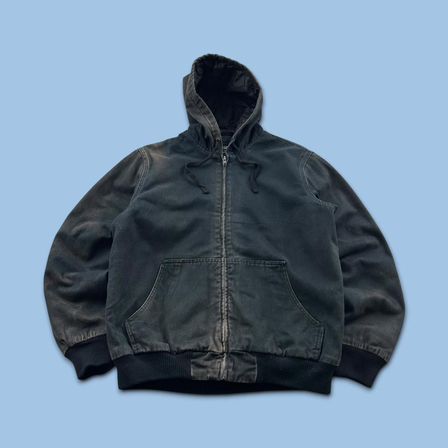 VINTAGE Y2K RSQ HOODED WORKWEAR BOMBER JACKET FADED BLACK