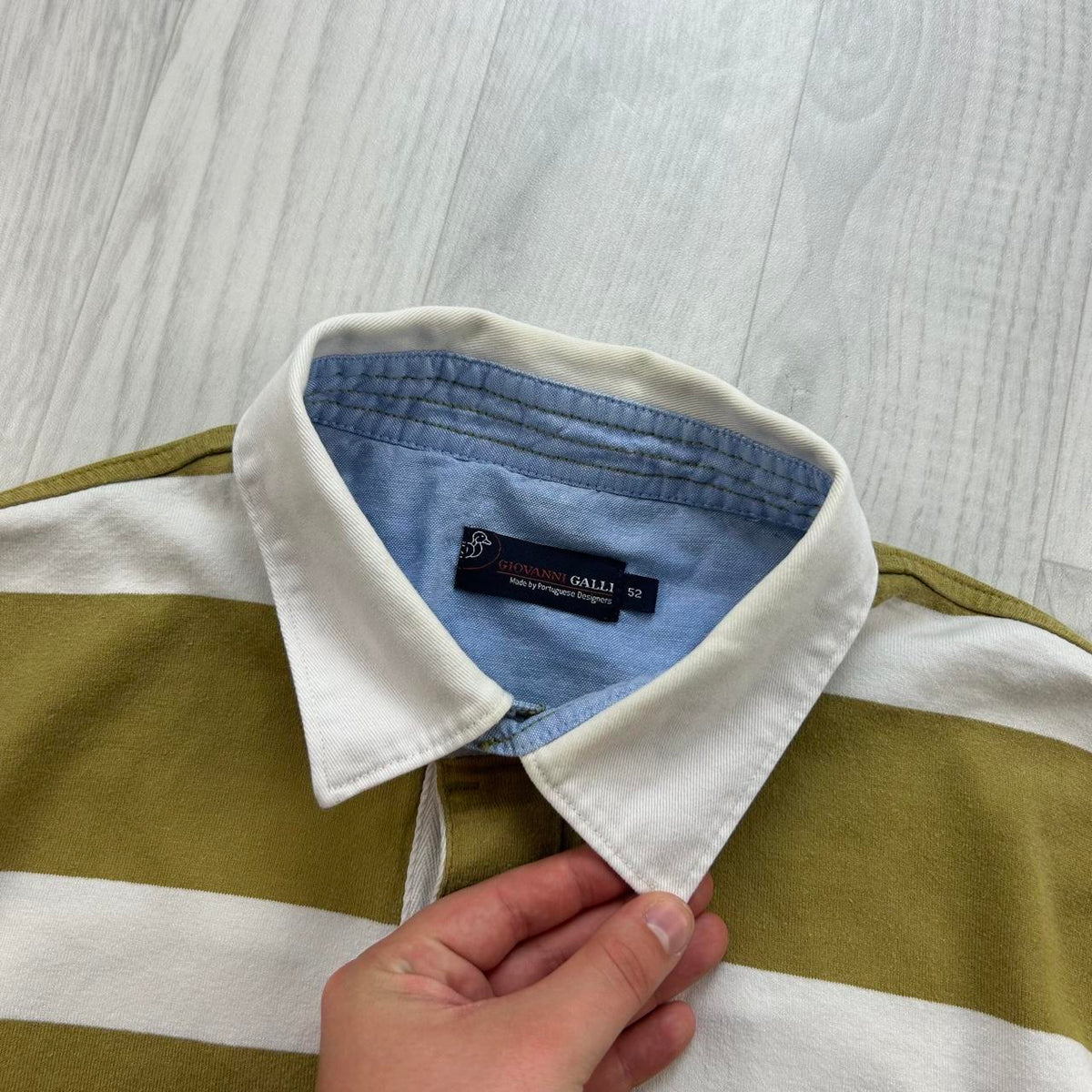 VINTAGE Y2K STRIPED LONG SLEEVE RUGBY POLO SHIRT KHAKI / WHITE