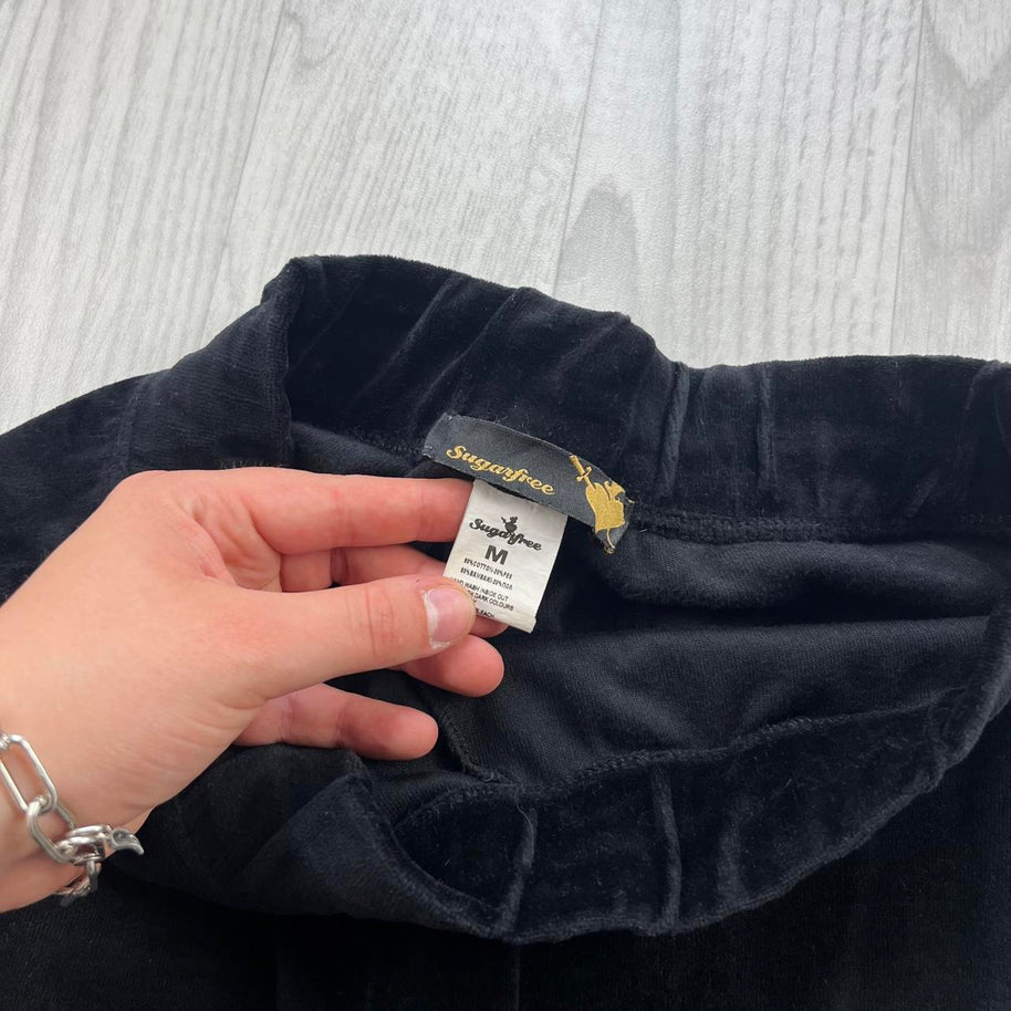 VINTAGE Y2K SUGARFREE FLARED LOW RISE VELOUR JOGGERS BLACK