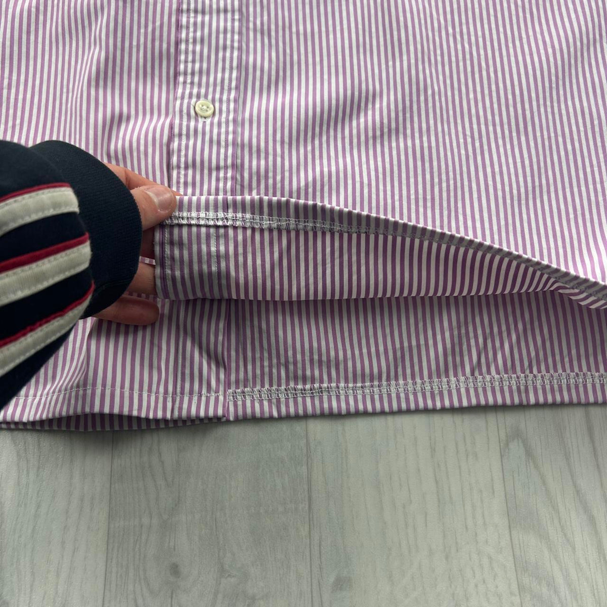 VINTAGE 00s RALPH LAUREN STRIPED CROPPED SHORT SLEEVE BUTTON UP SHIRT PURPLE