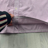 VINTAGE 00s RALPH LAUREN STRIPED CROPPED SHORT SLEEVE BUTTON UP SHIRT PURPLE